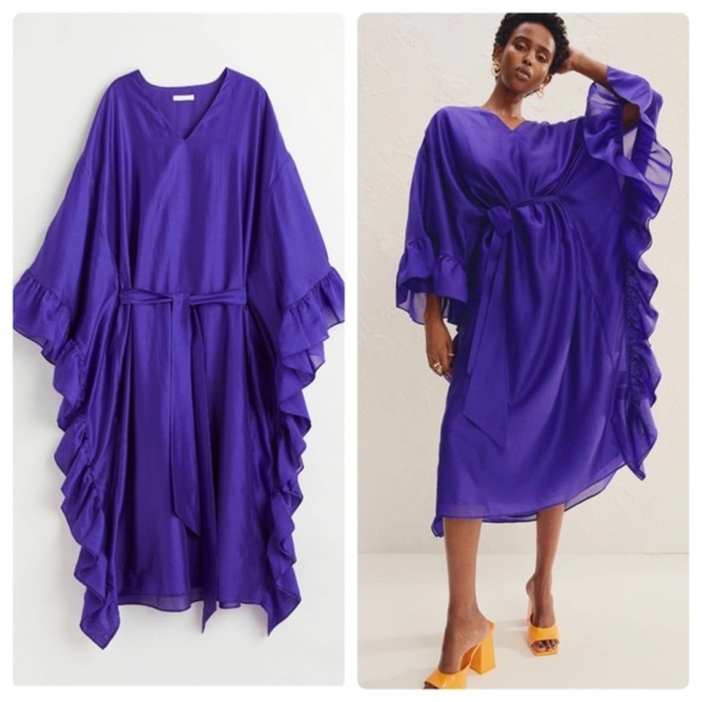 H&M Limited Ramadan Modest Collection Purple Flounce Trimmed Kaftan Dress